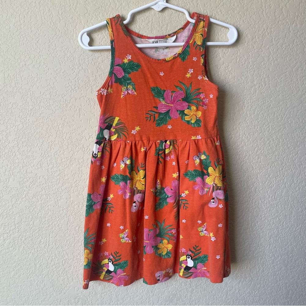 H&M Orange Tropical Kids Dress, Size 3T